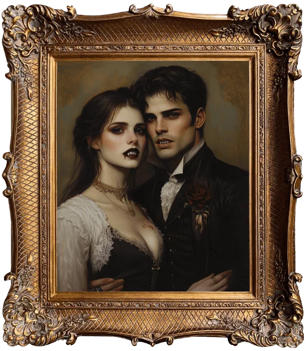 A 16th century style portrait of two vampires.
