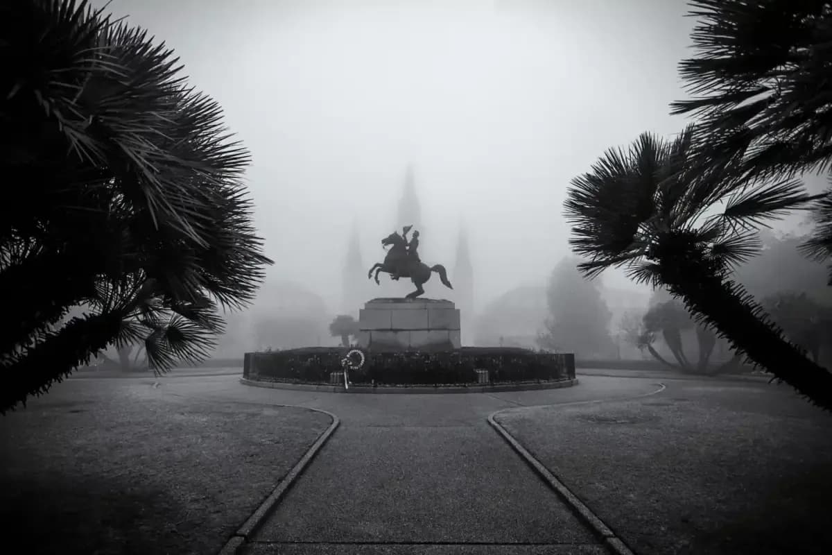 Foggy Jackson Square scene for the Spring Spooktacular ghost tour package