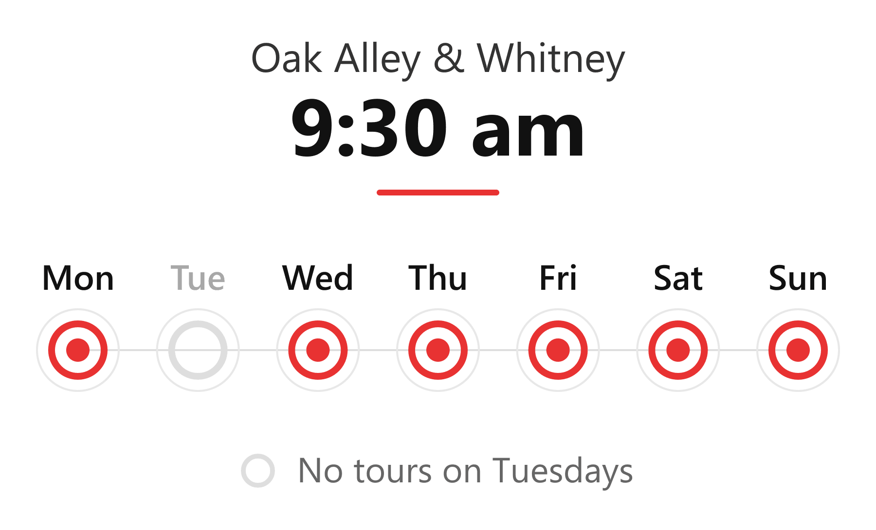 Oak Alley & Whitney Plantation Tour departure times: 9:30 AM daily, no tours on Tuesdays