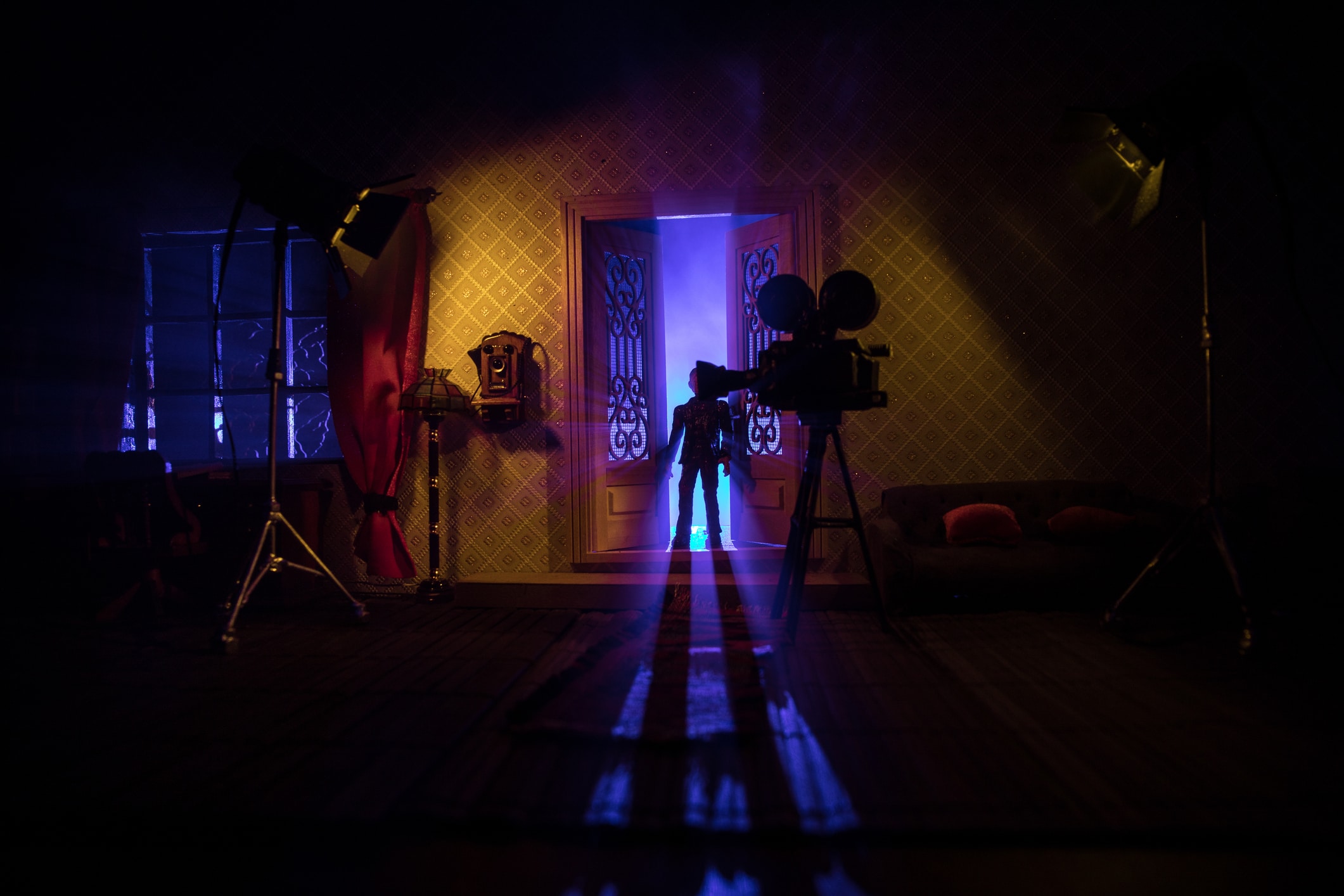 A horror movie or TV series filming set with low lighting