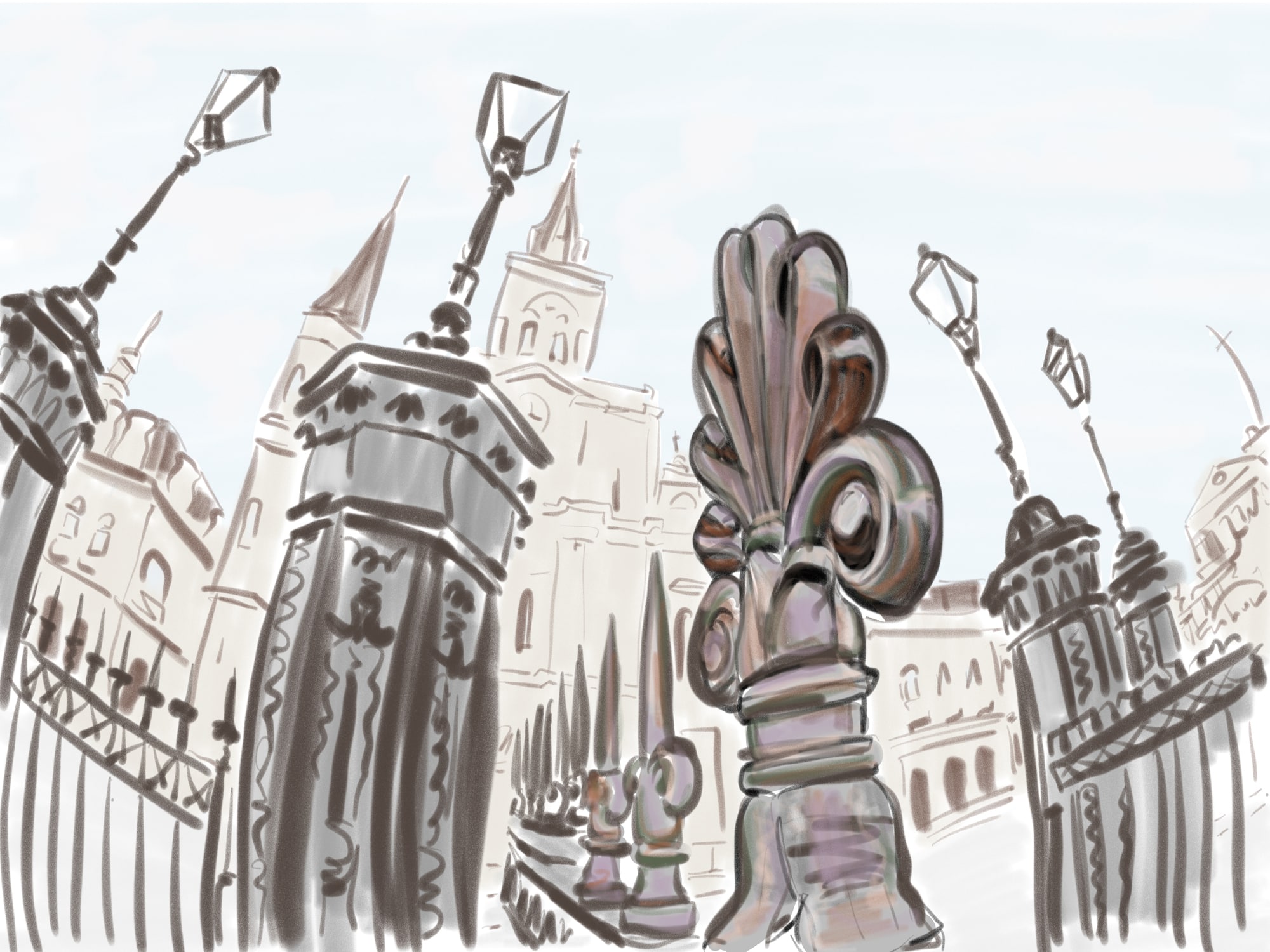 fisheye view illustration of Jackson Square as one of the new orleans excursions