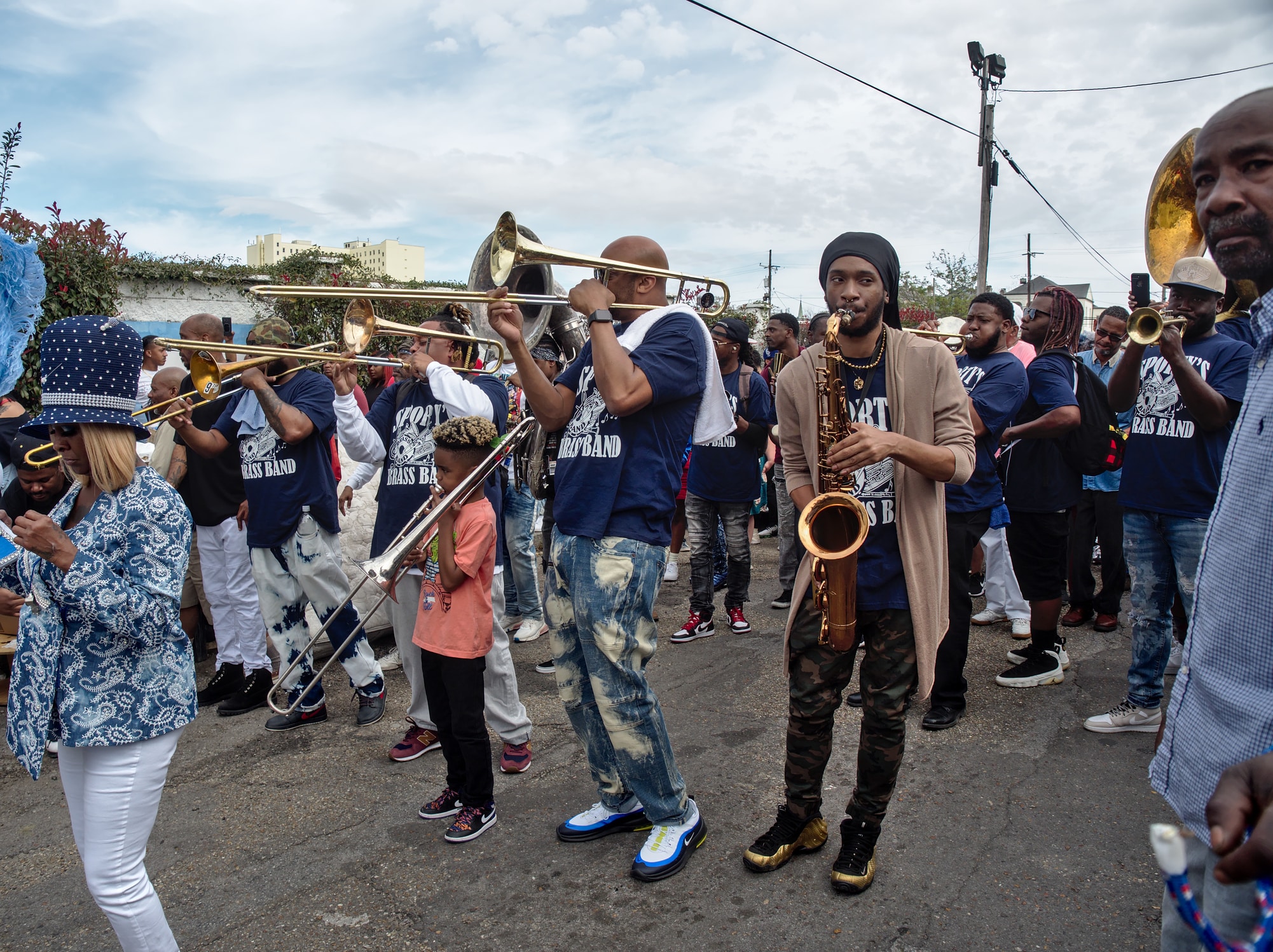 Second Line band playing New Orleans Mardi Gras Music during a parade