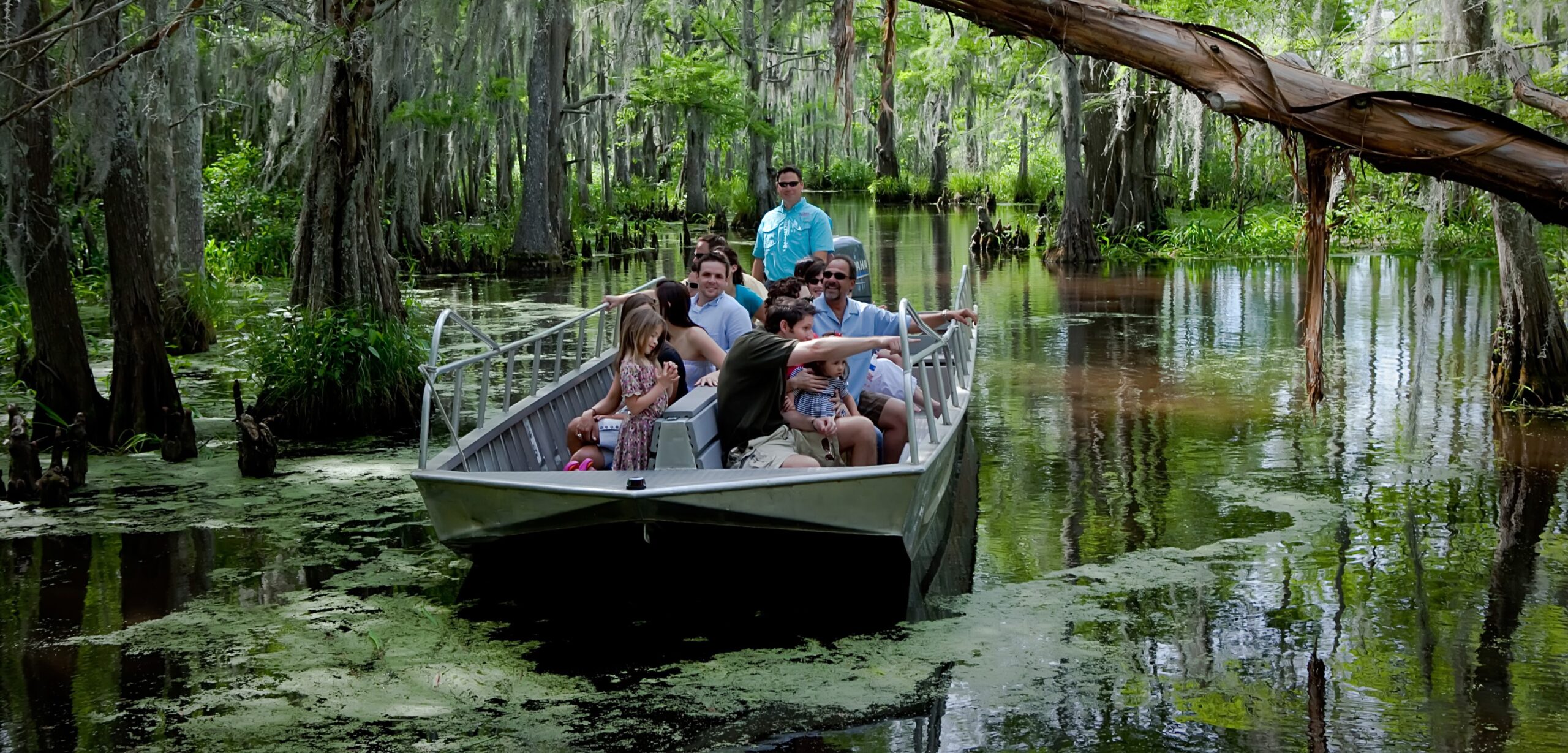 Guests on a swamp tour during Spring Break in New Orleans